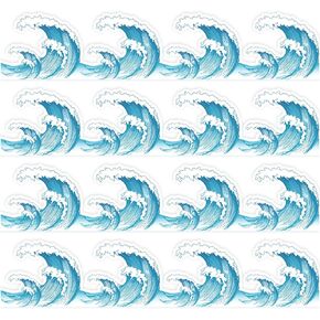 Whaline 69ft Waves Bulletin Border 60pcs Ocean Beach Decoratations الفصول الدراسية الأزرق أبيض تقليم ملصق ملصق ذاتي اللصق للرجوع للعودة إلى ألواح نشرة المدرسة طباشير الطباشير