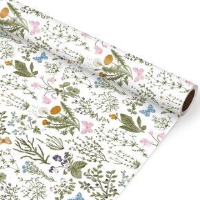 Jarthenaamcs Spring Wildflowers Wrappe Paper Roll 17in × 32.8 قدم عتيقة زهرة خضراء زهرية برية داسي الفراشة.