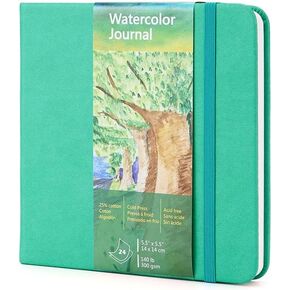 tumuarta Watercolor Journal for Mixed Media Technique,140 LB, 300 GSM, 25% Cotton Paper, Cold Press, 24 Sheets, 48 Pages, Watercolor Paper Sketchbooks for Use As Travel Notebook and Mixed Media Pad