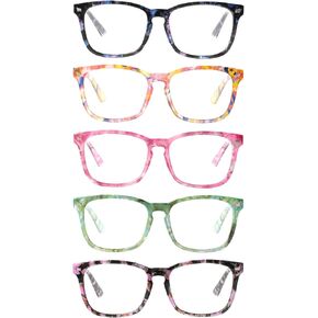 Henotin 4-Pack Blue Light Blocking Reading Glasses Women Men,Spring Hinge Computer Readers,Anti UV Ray Square Nerd Eyeglasses (4 Mixed Color, 0.00)