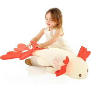 Axolotl Stuffed Animals Long Body Throw Pillow, Giant Love Heart Salamander Plush Bolster Body Pillow, Christmas Birthday Valentines Gift for Sider Sleeper Kids Girls Boys Adults
