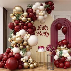 Burgundy Balloon Garland Arch Kit مع Burgundy Maroon Sand White Gold Gold Nude Balloons for Maroon و Gold Treaguation Bridal Party Decorts