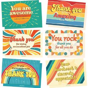 24 Pack Employee Appreciation Gifts Employee Thank you Cards with Envelopes & Stickers 4" x 6" Thank You Business Cards Staff Appreciation Gifts for Team Coworkers Employee Work Anniversary, 6 Designs