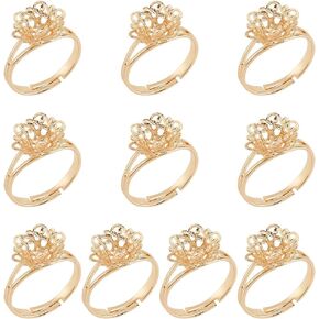 nbeads 10 pcs زهرة مخلب الفراغات ، 17.3mm النحاس القابل للتعديل النحاس الخاتم إعدادات حلقات أصابع الذهب مكونات حقيقية 14 كيلو غول