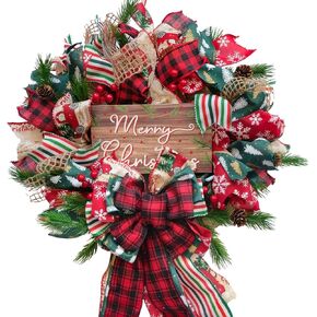 Idyllic Christmas Wreath for Front Door, 18" Winter Wreath with Merry Christmas Sign, Winter Decorations for Christmas Farmhouse Harvest Home Outdoor/Indoor in Kuwait