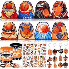 12 Set Basketball Party Favors Sports Birthday Supplies Drawstring Backpack Tattoo Sticker Toy Team Gift Adult Goodie Bag Stuffers Basketball Themed Party Favors