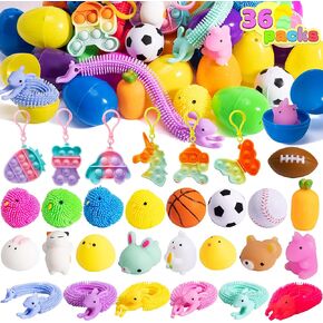 Joyin 36 PCS بيض عيد الفصح مع ألعاب تخفيف الإجهاد ، ألعاب عيد الفصح لمطاردة البيض ، حشوات السلة ، مستلزمات الحفلات ، لوازم جائزة الفصل الدراسي
