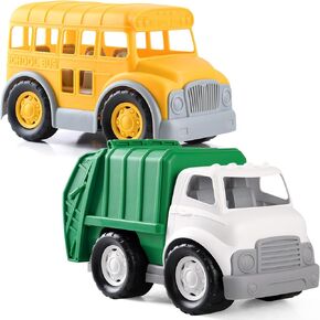 PLAY Eco-Friendly Garbage Truck & School Bus Toy, [USDA Certified] No BPA/Phthalate/PVC, Recycled Bioplastic Bus Toy Gift for Boy Girl 1-4