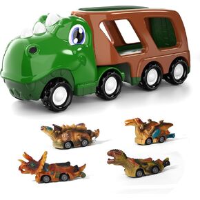 IHAHA Dinosaur Trucks Toys for Kids 3-5, 5 in 1 Dinosaur Truck Car Toys for 3 4 5 Year Old Boys Toddler Kids, Dinosaur Toys Car Trucks with Flashing Roar