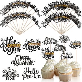 Geelin 48 PCS Happy Retirement Cupcake Topcake Topcake Retired Cupcake يختار التقاعد موضوعات وداع لحزب الكعكة لمستلزمات حفلة عيد ميلاد وداع متقاعد