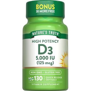 Nature's Truth Vitamin D3 5000 IU Softgels 130 Count | High Potency Vitamin D | Non-GMO, Gluten Free
