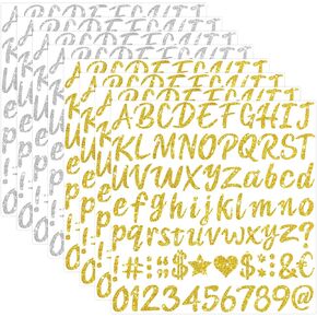 Letter Stickers, 664 Pcs Gold Sticker Letters for Graduation Cap Decoration, Glitter Self-Adhesive Alphabet Number Stickers for Scrapbook Water Bottles Cup DIY Crafts Posters Bulletin Boards(8, Gold)