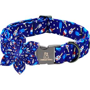 Lionheart glory American Flag Dog Collar 4 of July Dog Collars with Flower Independence Patriotic Pet Collars Duty Adjustable Collar Flower for Small Dogs