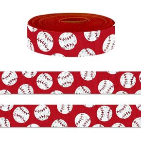 5 ياردات شريط بيسبول أمريكي لصياغة الخياطة ، شرائط Grosgrain الحمراء 7/8 بوصة لالتفاف الهدايا ، شرائط الكرات الرياضية للاشتعال مشجع الشعر الملحقات