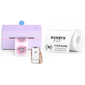 MUNBYN 130B Bluetooth Thermal Label Printer+3x1 Inch White Thermal Labels
