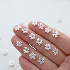 7mm/0.28" Sparkling Plastic Flowers, Doll Mini Flowers, in 3 Colors, Craft Supplies, for Doll Clothes Embellishments/Nail Art, Pack of About 50 PCS (White)