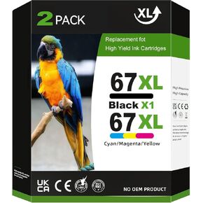 67XL Ink Cartridge for HP Ink 67 Compatible for Deskjet 2755e Ink Cartridges 2700 2855e 2755e 2755 4155e 4255e for Envy 6000 6055e 6400 2Pack