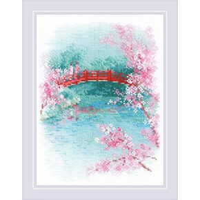 RIOLIS - Sakura. Bridge 1745, Cross Stitch Kits 7,09" x 9,45", Cross Stitch Kits for Beginners & Advanced, Crossstitching Kit Adult, Embroidery Counted Stitching Kit