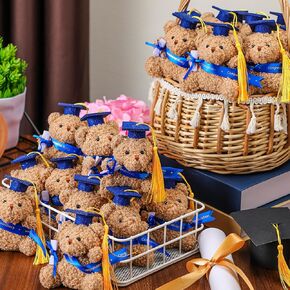 24 Pcs 2025 Mini Graduation Teddies Bears Bulk Small Graduation Stuffed Animals 4‘' Tiny Plush Bear with Diploma DIY Present Class of 2025 Prom Party Decor Congratulation Gifts(Black)