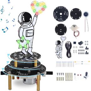طقم ممارسة مشاريع لحام ، مجموعة رائد الفضاء Pemenol DIY مع ثلاثة موسيقي ، أضواء LED بطيئة ، وسرعة الدوران القابلة للتعديل التعليمية للتعلم الجامعي التعليمي STEM التعليم