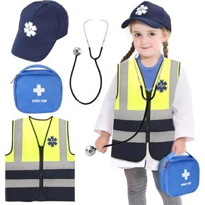 Kyson Kids EMT Costume Set Paramedic Costume Kit 4 Pcs Including Hat,Vest,Stethoscope,First Aid Bag for Halloween Career Day