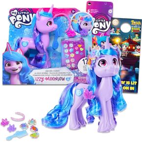 لعبة Little Pony Izzy Moonbow للفتيات - حزمة مع دمية MLP Izzy Moonbow مع مشط وملحقات بالإضافة إلى ملصقات ، المزيد