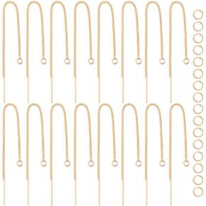 UniCraftale 16 PCS حقيقية 18K مكونات أذن معدنية مطلية بالذهب مع 16 جهازًا مكونًا من حلقات القفزة المفتوحة ، تتدلى متورطات سلسلة أذن طويلة متتالية لخيوط الأذن لأقراط المجوهر