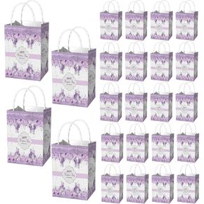 24 Pcs Mother's Gift Bags Happy Mother's Day Candy Bags with Handles Purple Floral Design Paper Gift Pouch for Women Valentine Anniversary Birthday Party Goodies Treat Box 3.1×5.9×11 Inch