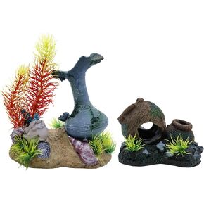 M2Cbridge Aquarium Ratins القديم إناء اليونانية المكسورة JAR JUG Barrel Barrel Fish Cave for Small & Medium Fish Tank Ornament