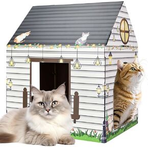 منزل CATROPBORK CAT مع Scratcher 16 "× 13" X19 "Cat Scratch House لعيد ميلاد القطط الداخلية الكبير Cat Scratcher Box