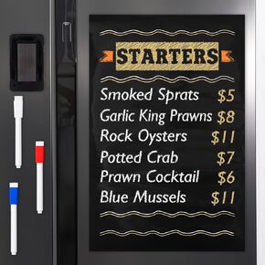 Magnetic Dry Erase Black Board Paper for Fridge 17.7" x 11.8" Self Adhesive Wallpaper Board Stickers Blackboard Contact Sheet with Marker Eraser for Kitchen Planner Refrigerator Grocery List