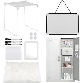 12 PCS Locker منظم ومجموعة تزيين ، اليوم الأول من أساسيات المدرسة ، والعودة إلى خزانة المواد الأساسية ، طباعة السبورة البيضاء مع علامات مساحة الفخمة كوب مغناطيسي مرآة المرآة