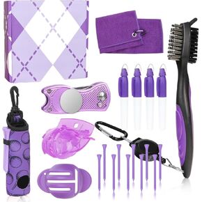 21 Pcs Golf Accessories Kit Golf Club Cleaning Kit Club Groove Cleaner Brush Divot Repair Tool Golf Towel with Clip Ball Bag with Hook Ball Alignment Kit Marking Pen Golf Gift Set Women