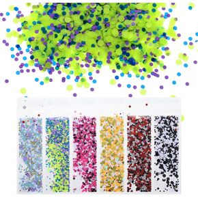 uxcell holographic chlitters ، 6 ألوان تلميحات مكتنزة راتنج الايبوكسي إكسسوارات الحرف ديكورات ديكورات ، رقائق اللمعان الدائرية لفن الأظافر الشعر ، البريق في الحفلة