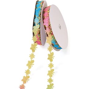 Beadthoven 20 ياردة الفراشة زهرة الدانتيل الشريط الوردي خمر الزهور الأزهار المطرزات الدانتيل 1.5cm DIY قطع الشريط المرقور لخياطة كروشيه الحياكة فستان الزفاف تزيين