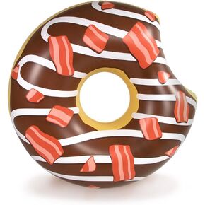 Maple Bacon Donut Pool Float - 4 أقدام jumbo قابلة للنفخ - مضحكة غذاء موضوع السباحة المسبح لحفلة الحفلات - تعويم فينيل الثقيلة
