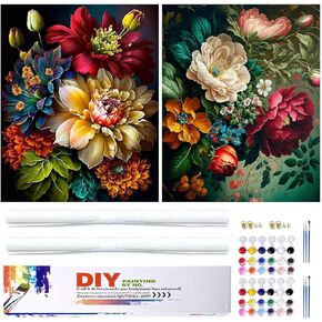 Phantasyart 2 Pack Paint by Number Comple-Bookshelf Canvas Paint by Nother for البالغين ، والكتب الطلاء بالأرقام ، ومجموعة الطلاء بالزيت DIY في مربع هدايا ملونة مثالية لديكور الجدار المنزلي 16x20inch