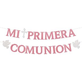 Mi Primera Comuniòn Banner - إسبانية أول ديكور بالتواصل ، Mi Bautizo Banner ، ديكورات دش الطفل الديني ، ديكور المعمودية ، ديكورات التعميد الديني بريق الذهب