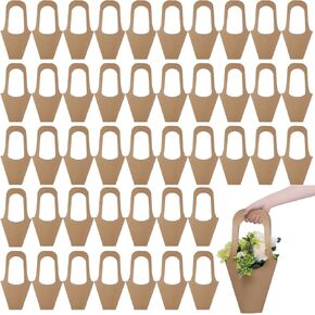 Lopyxbr 50 PCS Kraft Paper Flower Gift With With Kraft Paper Flower Wapping Bag for Buquets Kraft Paper Flower Flower for Boukets Flower Boulder Prohquet حامل للديكور المنزلي