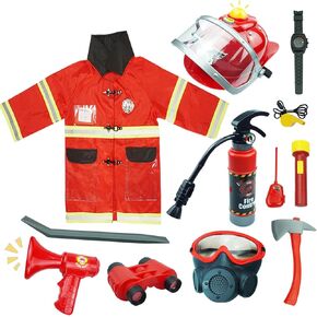 مجموعة أزياء رجال الإطفاء في Redcrab للأطفال ، فستان Choidler Fire Chief Up Set 12pcs مع أجزاء وظيفية للبنين والبنات ، ورجال الإطفاء الأحمر