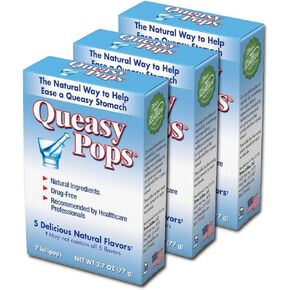 ثلاث لوليز Queasy Pops | مجموعة متنوعة لتخفيف الغثيان | 7 نكهات لذيذة | النعناع القرفة الحامض الليمون البابايا والزنجبيل الشاي الأخضر التوت مع الليمون 7 قطع من 3 قطع