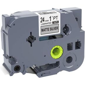 1PK أسود على شريط Matt Silver Standard Label Tape متوافق مع Brother P-Touch Tze-M951 TZM951 TZEM951 (24 مم × 8M)