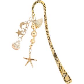 هدايا مرجعية للمعادن الساحرة - علامات كتاب Seashell Starfish لقراءة النساء الفتيات مضحكة Gold Y2K Beads علامة صفحة جمالية لعشاق Sea Ocean Birthday Steports Schools اللوازم المدرسية