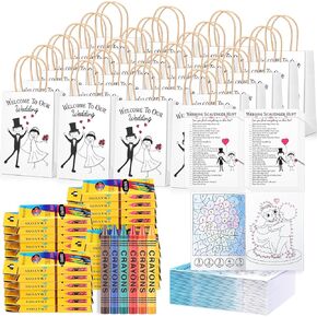 96 PCS مجموعة نشاط الزفاف تشمل 24 كتاب تلوين 24 أكياس خدمة 24 ملون 24 ورقة صيد الزبال لأنشطة الزفاف اللعبة لصالح لوازم حفلة الترفيه