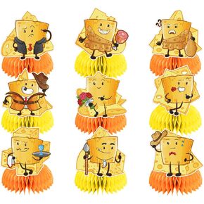 9 PCS Cheese Honeycomb Centerpieces Table Decorations Cheese Table Centerpieces for Cheese Party Supplies Cheese Birthday Party Decorations