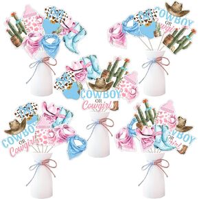 Jollyboom الغربية بين الجنسين الكشف عن ديكورات ، 24pcs رعاة البقر أو رعاة البقر الجنس الكشف عن الجدول مركزية عصا إنه طاولة رعاة البقر رعاة البقر Topper للصبي الغربي أو فتاة دش الطفل الكشف عن حفلة