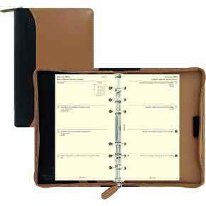 FILOFAX NAPPA ZIP Organizer ، الحجم الشخصي ، Taupe/Black-الجلود ، ست حلقات ، مذكرات تقويم أسبوعية ، متعددة اللغات ، 2025 (C025152-25)