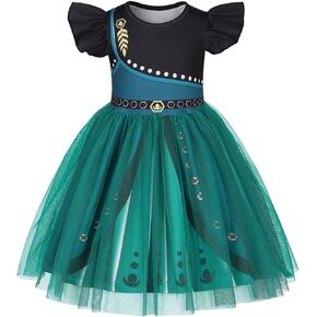HenzWorld Girls Princess Dress Short Flutter Sleeve Tulle Costume Dress up Toddler Kids Halloween Cosplay Theme Party Outfit