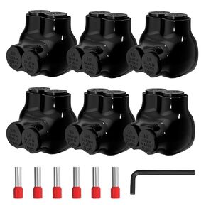 Joinfworld 2 Port Insulated Multi Tap Connector Aluminum to Copper Wire Connectors 4-14AWG Single Side Entry Aluminum Black Electrical Cable Connectors with Slotted Allen Hex - 10 Pack