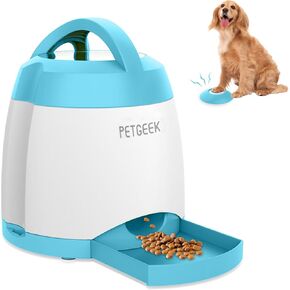 Upgrated Rechargeable - PETGEEK Automatic Dog Treat Dispenser with Button Remote Control - Dog Puzzle Feeder and Interactive IQ Training Pet Stimulation Toys for Indoor or Outdoor Play (Blue)
